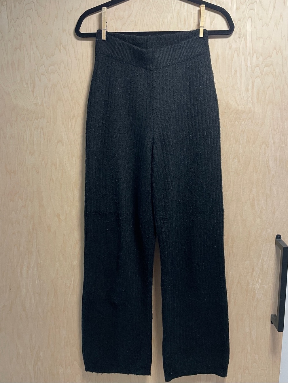 H&M Black Ribbed Wide-Leg Knit Pants